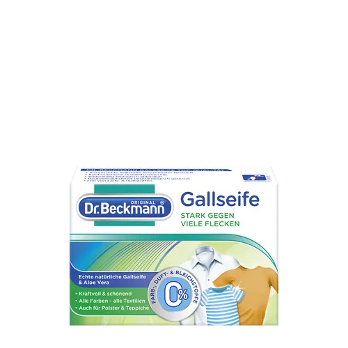 Dr. Beckmann Gallseifenstück 100 g - Effektive Fleckenentfernung - Waschmittel & Fleckenentferner, entfernt mühelos Flecken von Textilien und ist sanft zu Stoffen, ohne Duft- und Farbstoffe.