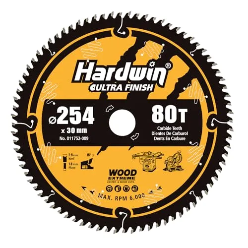 Hardwin Kreissägeblatt 254x30 mm (80 Zähne, ATB-Typ) – Hartmetall-Schnittkopf, kompatibel mit Tischsägen & Handsägen, geeignet für Holzschneidung