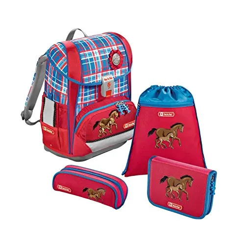 Step by Step Schulranzen-Set Light „Horse Family“ 4-teilig, blau-rot