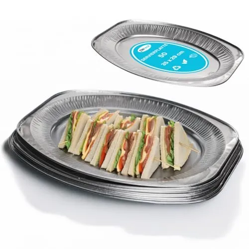 Enpack Alu Servierplatte 35 x 24 cm - ovaler einweg Teller - große Tortenplatte für Catering, Party oder andere Veranstaltungen - Aufschnittplatte (35 x 24 cm, 10, stück)