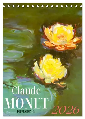 Claude Monet Impressionen 2026 Tischkalender - Kalender mit Meisterwerken von Claude Monet, der das Licht und die Natur einzigartig einfängt. Ideal für Kunstliebhaber und zur Verschönerung Ihres Raumes.