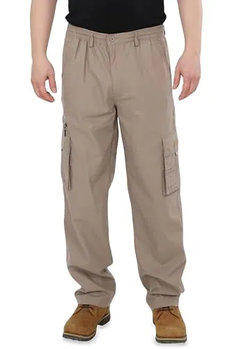 Ben Creek - Herren Cargohose - Outdoorhose aus Baumwolle - Lange Freizeithose mit Multitaschen - unifarbene Basic Utility Hose QDA13 (Fango L)