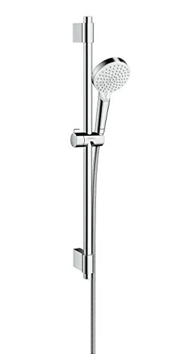 Hansgrohe Crometta Vario-Set Dusche - Handbrause in Weiß/Chrom mit verstellbarer Befestigung, elegantes Design und einfache Reinigung dank Anti-Kalk-System für langanhaltenden Genuss.