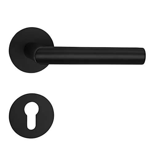 SOTECH Türdrückergarnitur THORE PZ Edelstahl schwarz 130x60 mm - Moderne Türdrückergarnitur THORE mit Flachrosetten und innovativer magnetischer Cliptechnik. Ideal für Zimmertüren mit 35-52 mm Stärke, bietet elegantes Design und einfache Montage.