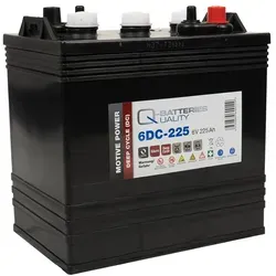 Q-Batteries 6DC-225 6V 225Ah Deep Cycle Batterie - Sonstige Fahrradteile für Golfcars und Reinigungsmaschinen, bietet 1200 Zyklen bei 50% Entladungstiefe und maximale Lebensdauer durch verstärkte Gitterplatte.