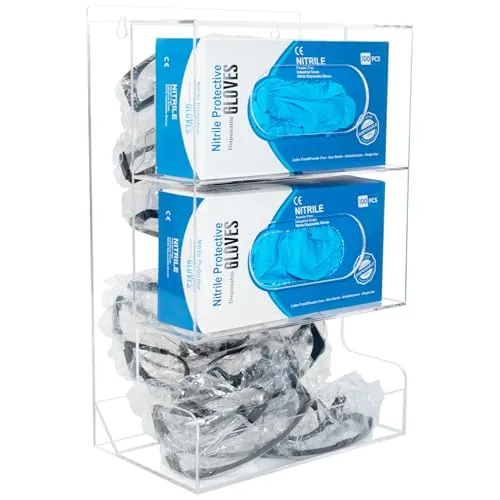 KOEMEHR Spender für Schutzbrille und Handschuhfach, 2-in-1 Acryl-Aufbewahrungs-Organizer, Wandhalterung oder Ständer