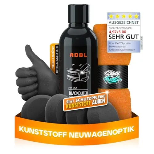 Shiny Freaks Kunststoffpflege Auto Set: ADBL Blackouter - Kunststoff Auffrischer (200ml) Farbauffrischung ausgebleichter Kunststoffe im Fahrzeugaußenbereich, dauerhafter Schutz und seidenmatter Glanz
