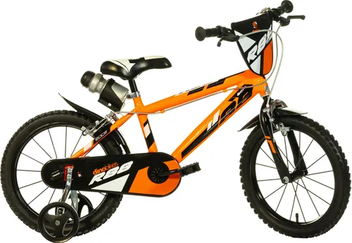 Dino Bikes R88 Fahrrad Orange für Jungen - 16 Zoll - Robustes Kinderfahrrad in leuchtendem Orange, ideal für 4- bis 6-Jährige. Mit abnehmbaren Seitenrädern, verstellbarem Sattel und Lenker für flexibles Wachsen. Perfekt für die ersten Runden!