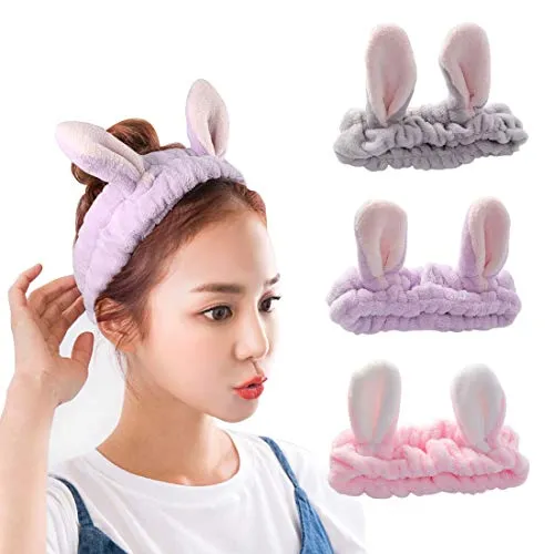 besbomig Haarband Kosmetik Ohren Damen Mädchen 3 Stück - Stirnband Make Up Elastisch Weich Stirnbänder Haarbänder Kopfband Haarschmuck für Waschen, Spa, Yoga, Sport, Dusche