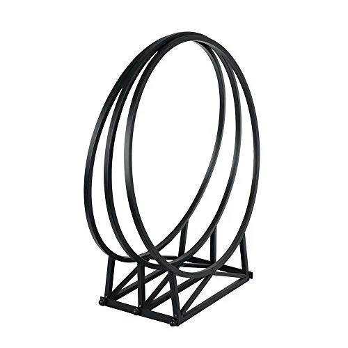 UNUS Holzhalter rund schwarz klein - Aschesauger - Stilvolles Kaminholzregal aus robustem Metall mit hitzebeständiger Pulverbeschichtung für optimale Holzbelüftung und trockene Lagerung.