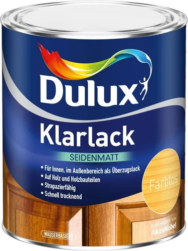 Dulux Klarlack Seidenmatt Farblos 750 ml Holz Wasserfest für Innen Außen Überzug