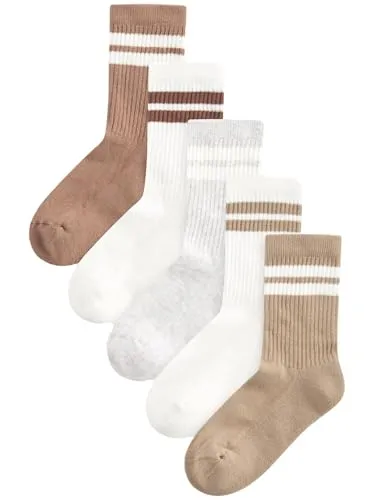 NEXT Jungen Socken mit gepolstertem Fußbett, 5er-Pack Neutral/Brown/White/Grey 23-25.5