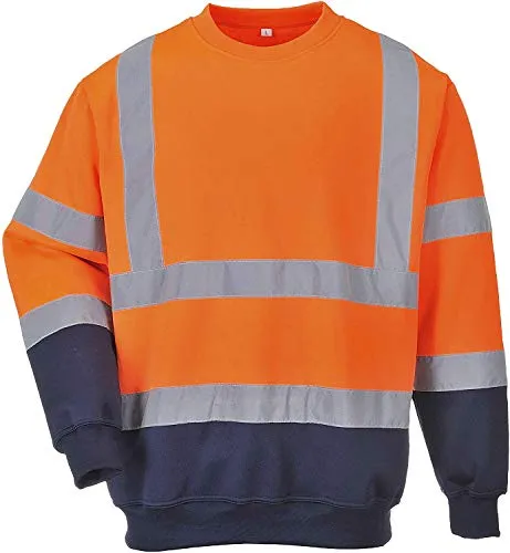 Warnschutz-Sweatshirt B306 von Portwest in Orange/Marine XL - Arbeits- & Schutzkleidung mit optimaler Sichtbarkeit, komfortablem Strickbund und UV-Schutz 40+ für höchste Sicherheit im Arbeitsalltag.