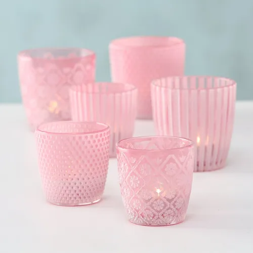 Boltze 6 x Windlicht Patty Pink Windlichter Höhe 7-9 cm