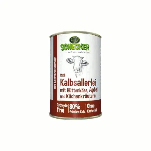 Nassfutter Kalbsallerlei mit Hüttenkäse, Apfel, Kräuter (410g (1er Pack)) | Ohne Getreide, und künstliche Zusatzstoffe