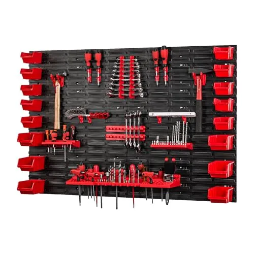 PAFEN Werkzeugwand mit Stapelboxen - 1152 x 780 mm - Lagersystem Wandregal für Garage Werkstatt Werkzeughaltern mit Lochwand Lagerregal Schüttenregal Garage Ordnungssystem | Set 41 TLG.