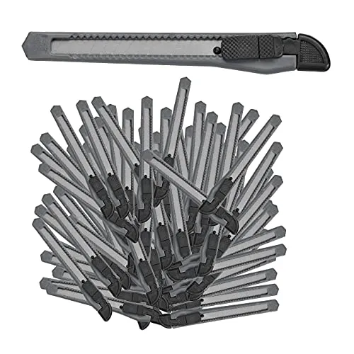 Relaxdays Cuttermesser 100er Set, sicheres Einrasten, 9mm Abbrechklingen, Messer für Kartons & Tapete, zum Basteln, grau