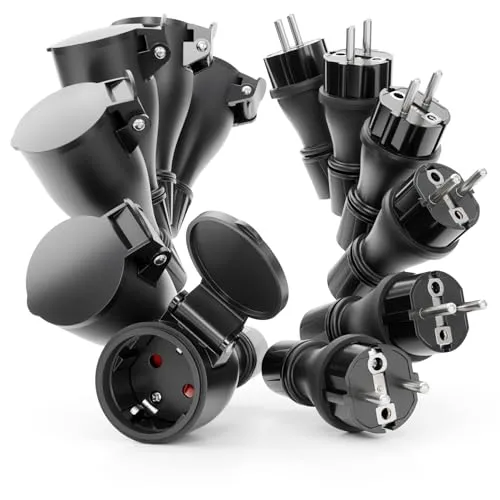 greate 230V Schuko Stecker Kupplung Set - 6x Schuko Kupplung + 6x Stecker wasserdicht nach IP54 - Schutzkontaktstecker Set mit IP54-Zertifizierung, ideal für den Innen- und Außenbereich, bietet zuverlässigen Schutz vor Wasser und Staub.