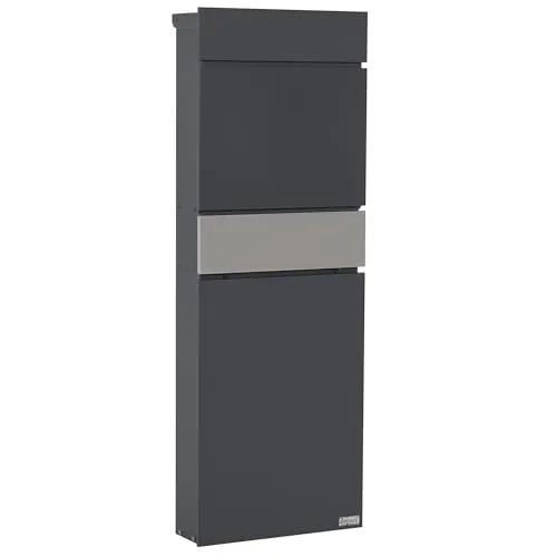 Zelsius Standbriefkasten aus Edelstahl mit Zeitungsfach - Eleganter anthrazitfarbener Briefkasten aus verzinktem Stahl, besonders standhaft gegen Wind und Wetter, ideal für zuverlässige Postzustellung.