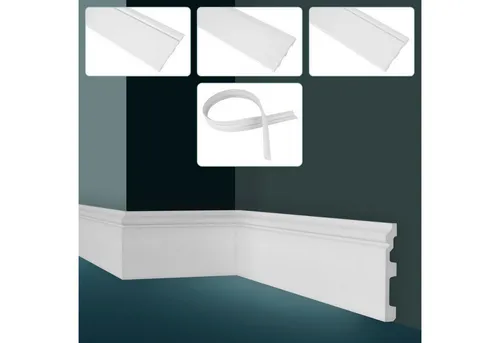 Hexim Sockelleiste, Sockelleisten, PU Hartschaum & Flexibel - 2m Fußleisten mit Kabelkanal Scheuerleisten Sockelleistenkanal (2 Meter weiß)