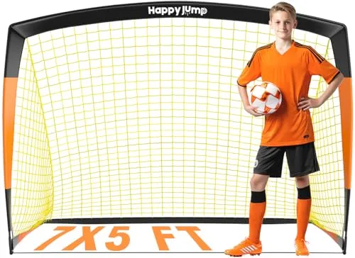Happy Jump Pop-Up Fußballtor –213x152 cm, 1 Tor, Schwarz Orange | Faltbares Tor aus Glasfaser für Kinder & Erwachsene | Ideal für Garten & Park