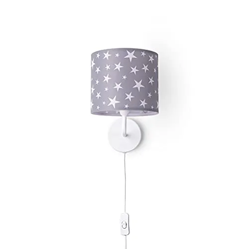 Paco Home Wandlampe für Kinderzimmer - Wandlampe mit Stofflampenschirm in Mond- und Sternenmotiven, ideal für Babyzimmer. Robustes Design aus Stahl und Polyester, E14-Fassung für individuelle Lichtgestaltung.