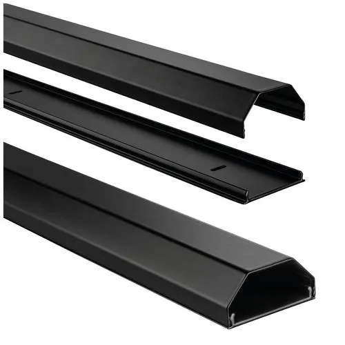 Hama Kabelkanal 220987 schwarz, 110 cm x 5 cm, eckig, Aluminium - Büro Kabelbündelung, -Schutz – Praktischer und eleganter Kabelkanal aus Aluminium, abnehmbares Oberteil für einfache Montage und vielseitige Verwendung als Wand-, Sockel- oder Fußbodenkanal.