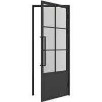 inova Loft Glastür 830 x 2040 mm mit Kickplatte und schwarzem Beschlag - Elegante Glastür aus 4mm Sicherheitsglas, perfekt für moderne Räume. Einfach zu montieren, inklusive Zarge und Beschlägen, ideal für Beton- und Rigips-Wände.