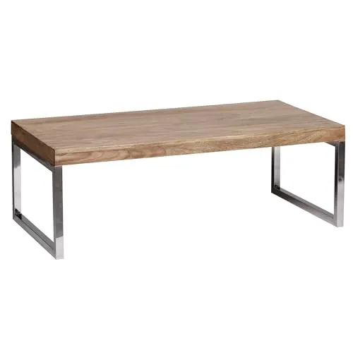 FINEBUY Couchtisch SuVa2406_1 – Akazie Massivholz & Chrom - Moderner Couchtisch aus hochwertigem Akazienholz mit stabilen Kufen aus Chrom. Ideal für stilvolle Wohnzimmer, Maße: 120x60x40 cm.