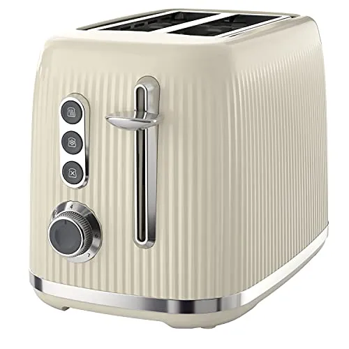 Breville Mutiger 2-Scheiben-Toaster Vanille-Creme mit hohen und breiten Schlitzen | Creme und Chrom Silber [VTR003