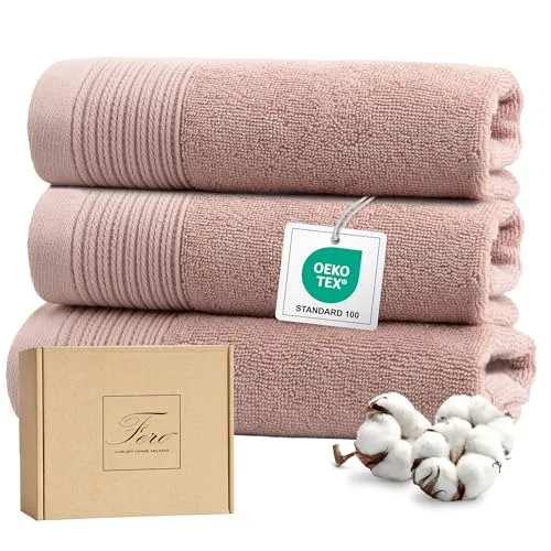 Ferò Set Luxus 3 Teilig Gästehandtücher aus 100% Baumwolle Premium Low Twist, 550 g/m², Ultra Weich und Saugfähig, Oeko-TEX, Italienisches Design, Handtuch, 3 Gästehandtücher 30x50 cm, Rosa
