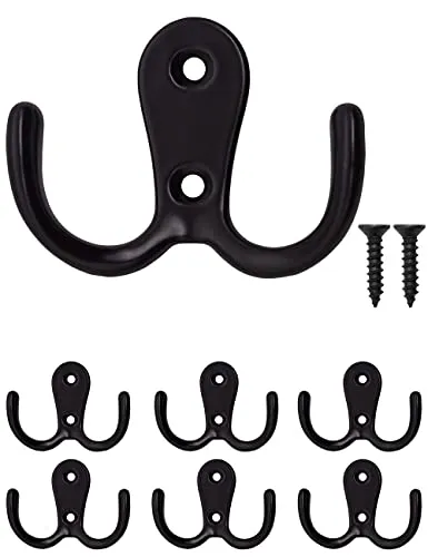 Fuxxer® 6x Klassische Garderoben-Haken, Handtuch-Haken, Eisen-Haken, schwarz, 6er Set