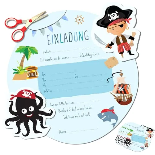 MeinBaby123® 10 Einladungen zum selber basteln (Piraten)
