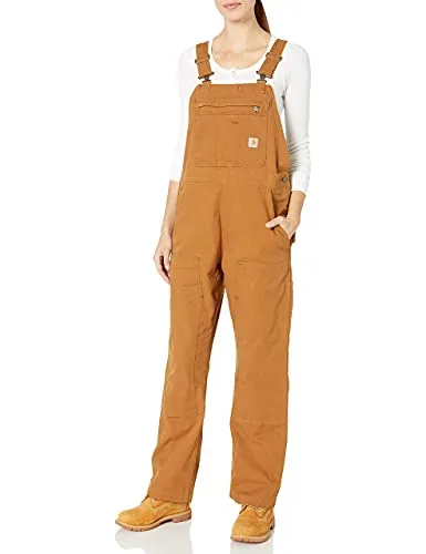 Carhartt Damen Rugged Flex® Canvas-Latzhose, Carhartt® Braun, XL - Latzhosen für Damen mit weiten Passform und geradem Bein, aus strapazierfähigem Sand-Canvas mit Stretch für optimale Bewegungsfreiheit und praktischer mehrteiliger Latztasche mit Reißverschluss.