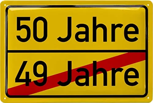 LANOLU Retro Blechschild 50 Schild Geburtstag - 50 JAHRE Ortsschild - Deko 50 Geburtstag Mann, 50 Geburtstag Deko, lustiges Geburtstagsschild 50 als Geburtstagskarte 50, 20x30cm