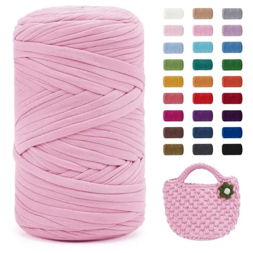 Uiopa 400g/120m T-Shirt Garn, T-Shirt Bändchengarn Zum Häkeln, Häkelgarn Dickes Garn für Häkeltaschen/Körbe/Teppiche, Heimdekoration, DIY-Kunsthandwerk