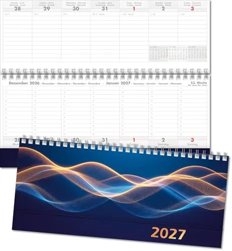 Querkalender 2027 Schreibtischkalender mit 2 Seiten pro Woche Terminkalender