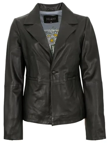 Jilani - Damen Echtleder Lederjacke Blazer Lammnappa schwarz Größe 48