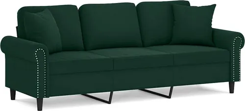 vidaXL 3-Sitzer-Sofa Dunkelgrün mit Zierkissen - Elegantes 3-Sitzer-Sofa aus weichem Samt, ideal für gemütliche Abende. Mit robustem Metallgestell und komfortablen Kissen für entspanntes Sitzen.