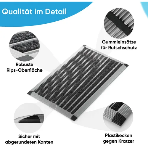 Aluminium Fußmatte außen 40x60 cm - Wetterfeste Fußmatte mit Aluminiumrahmen, rutschfest und pflegeleicht – ideal für den Außenbereich und sorgt für einen sauberen Eingangsbereich.