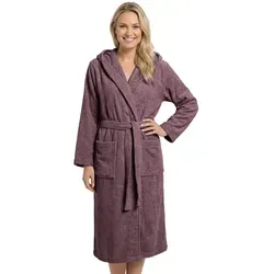 LAYNENBURG Bademantel Damen Frottee – Weicher Morgenmantel aus 100% Baumwolle mit Kapuze (XXL rosa-taupe)