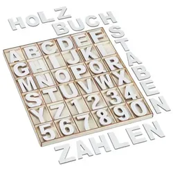 Relaxdays Holzbuchstaben & -zahlen Set 144-teilig Weiß,Hellbraun