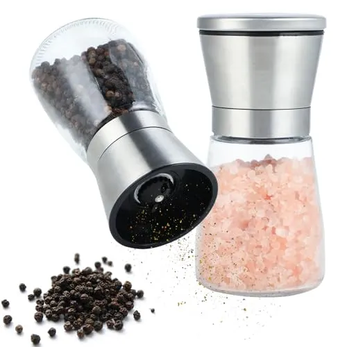 2er-Set Pfeffer und Salzstreuer mit einstellbarem Keramikmahlwerk-inkl. Edelstahl Pfeffermühle, Salz Pfefferstreuer, Chili Mühle-zwei Modi-vollständig abnehmbar, spülmaschinenfest