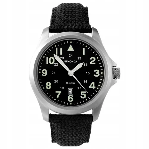 Herren Armbanduhr Quarz Schwarz Lederband Edelstahl Ip Silbern