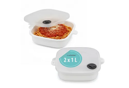 Hausfelder Mikrowellenbehälter Mikrowellentopf 2er Set, 2x 1,5 Liter, Mikrowellengeschirr mit Deckel, Mikrowellentopf 2 x 1,5 L, (2er Set, Set), BPa-freier Kunststoff, mit Dampfventil