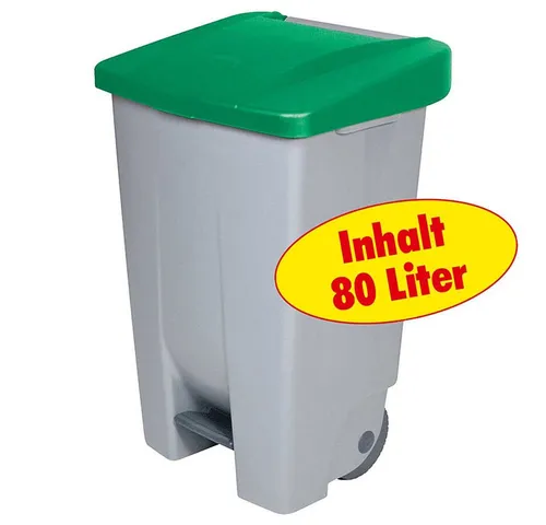 BRB-Lagertechnik Mülleimer Tret-Abfallbehälter mit Rollen, Inhalt 80 Liter, Leichte Mülltrennung durch farbige Deckel