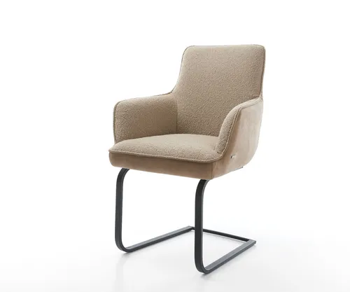 DELIFE Freischwinger Heira-Flex mit Armlehnen - Esszimmerstuhl mit elegantem Materialmix aus Mikrofaser und Bouclé, hochwertigem Taschenfederkern für optimalen Sitzkomfort und edlem Design – perfekt für jeden Essbereich.