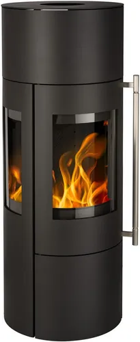 Haas+Sohn P+ Kaminofen LUMINUS.L HSC* mit 3 Sichtscheiben - Kaminofen in Schwarz aus Gusseisen, mit 80,3 % Wirkungsgrad und 3 Sichtscheiben für optimalen Blick auf das Feuer. Ideal für gemütliche Abende und hohe Energieeffizienz (Klasse A).