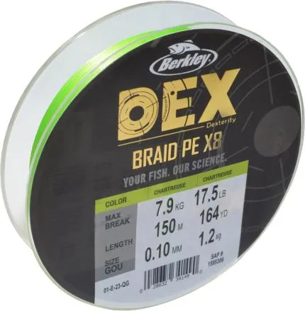 Berkley DEX BRAID X8 (150 m, Chartreuse) - Angelschnur in leuchtendem Chartreuse, ideal für bessere Sichtbarkeit und hohe Abriebfestigkeit beim Angeln.