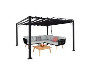 Pergola MCW-L40 – Garten Lamellen-Pavillon 3x3m - Pavillons mit drehbarem Lamellendach für individuelle Licht- und Schattenregulierung. Robustes 8cm-Alu-Gestell in elegantem Anthrazit für langlebigen Komfort im Garten.